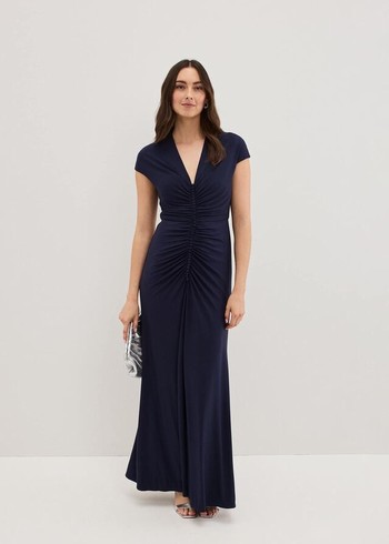 Phase Eight Daisy Ruched Dress Navy Canada | LCGPMN-036